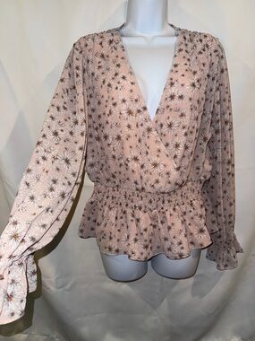 Wayf Blush Pink Floral Surplice Peplum Blouse